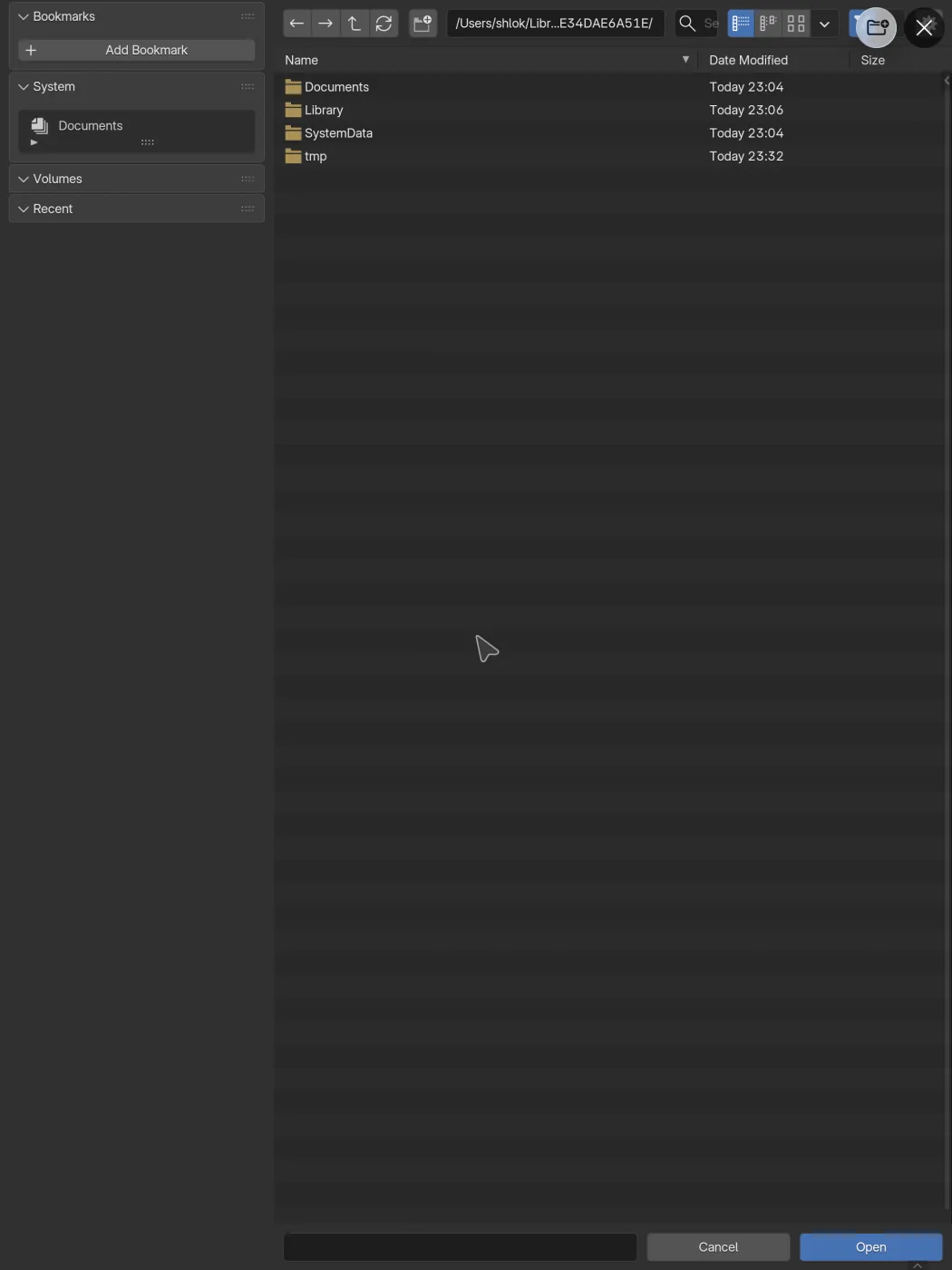 The folder access button beside the close button in the app’s file browser